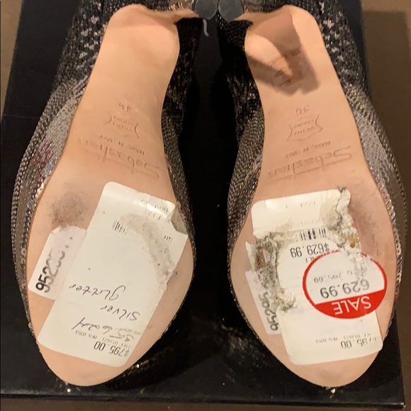 Sebastian Milano Sequin Peep Toe Pump Heel 5.5 6 - Picture 8 of 11